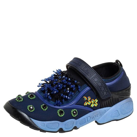 Dior Blue Nylon And Mesh Fusion Low Top Sneakers Size 36 - Picture 1 of 4